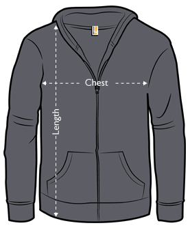 jersey zip-up hoodie measurements